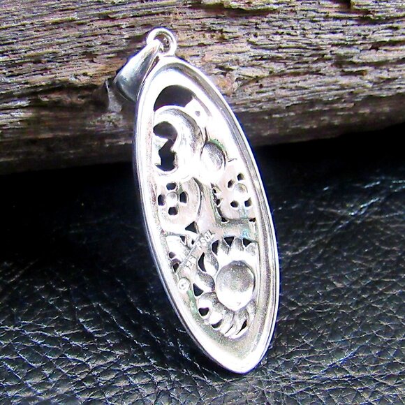 Solid 925 Sterling Silver Steampunk Sun, Moon, & Stars Pendant w 14K Gold Accent - Picture 3 of 3
